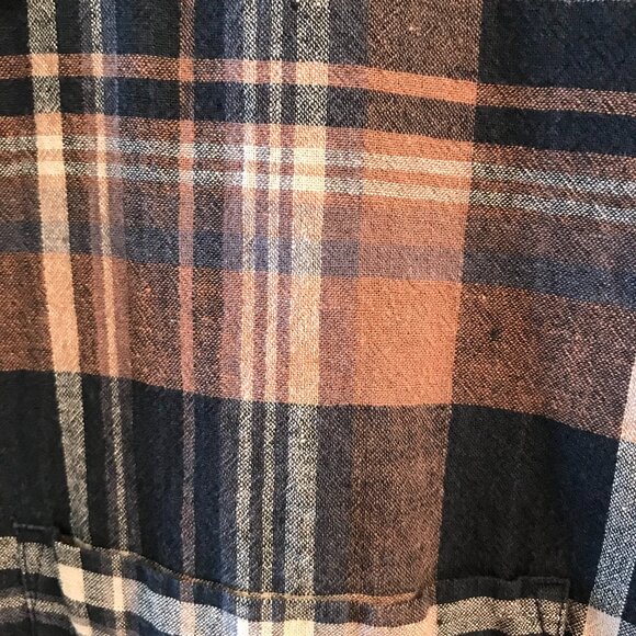 Izod Linen Blend Men's Shirt: Short-Sleeved Button-Down Brown Plaid, Size L - Picture 9 of 10